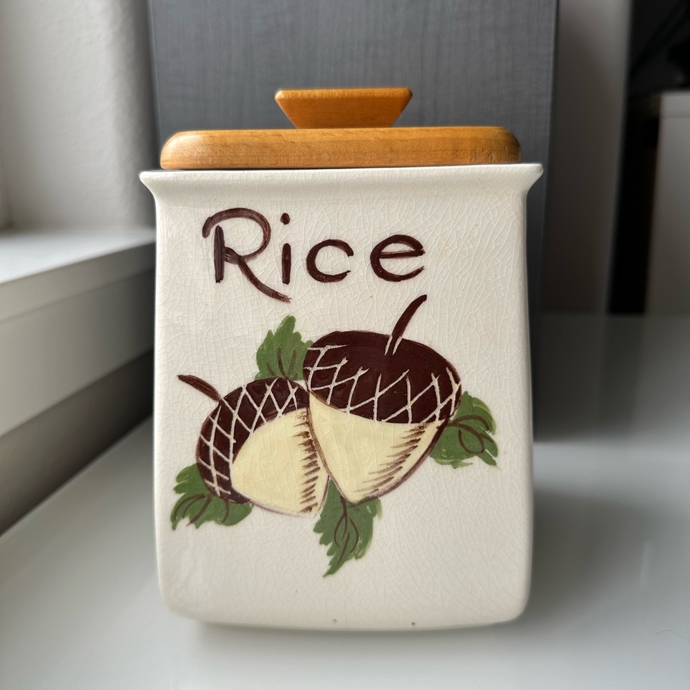 Vintage Ceramic Rice Canister Hand Painted